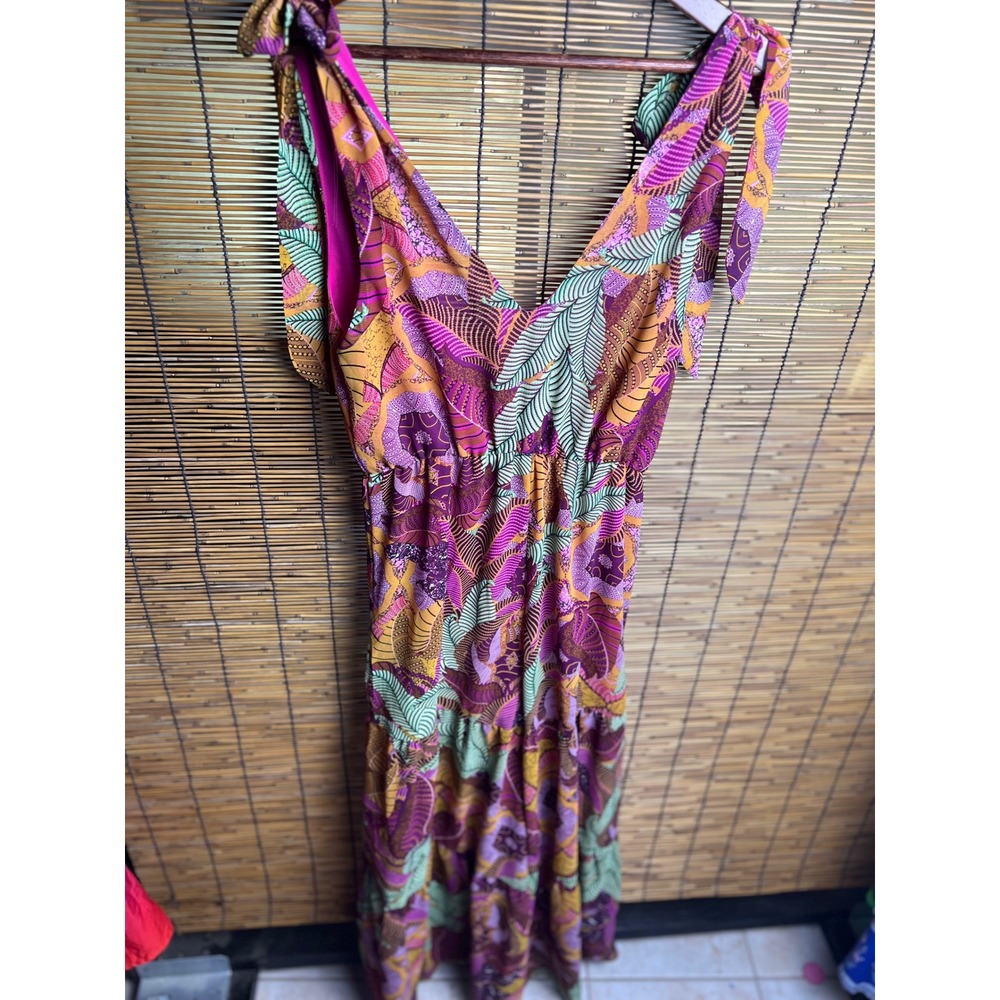 Shein SXY Womens Tropical Paisley Print Tie Shoulder Wide Leg Jumpsuit Pink M